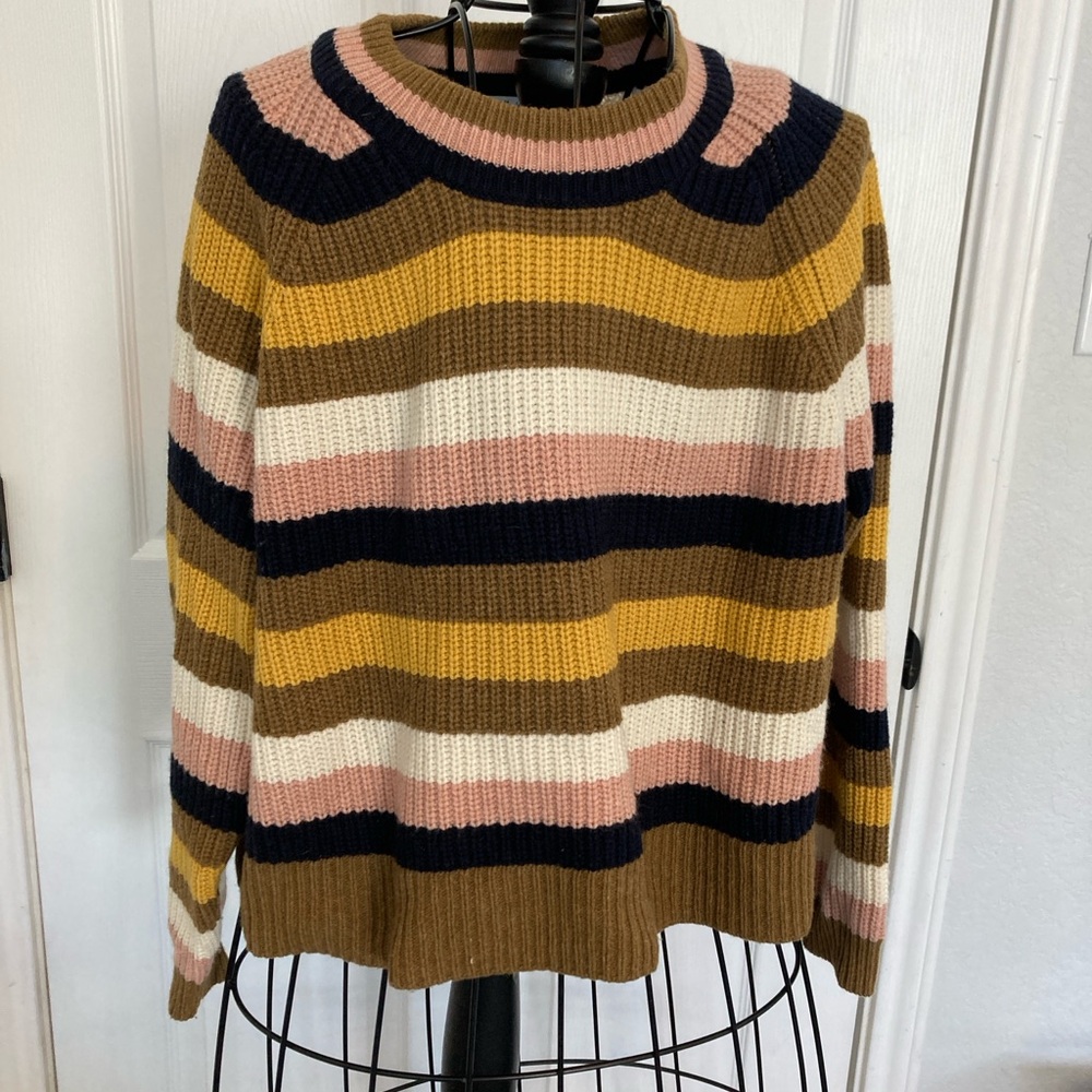 Madewell Striped Crew Neck Sweater in Brown, Pink stripe